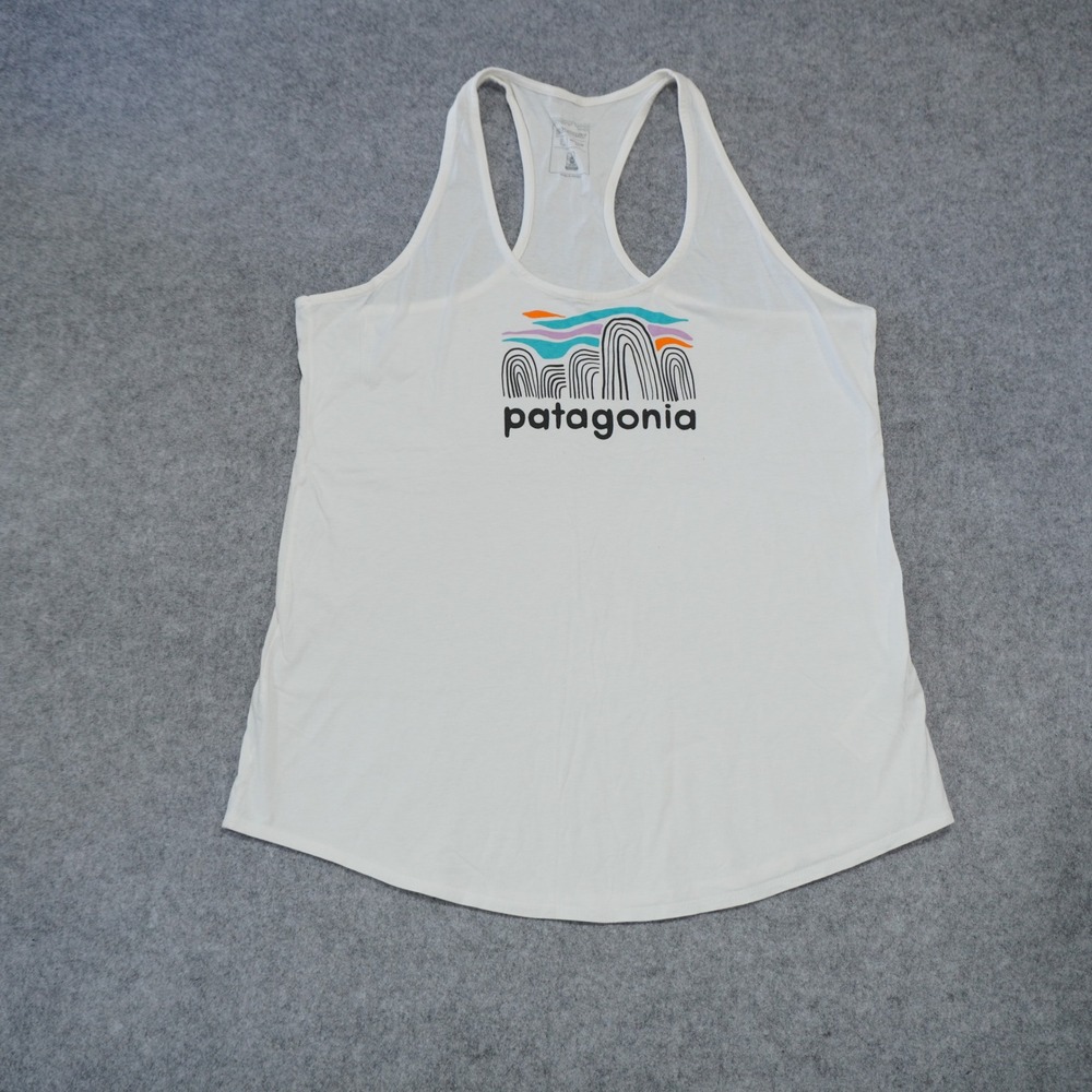 Patagonia Women's White Tank Top Organic Cotton Graphic Racerback Outdoor Casual